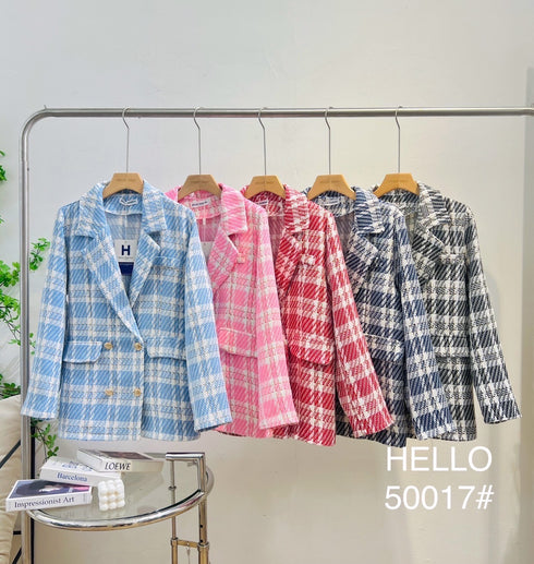 HELLO FASHION Tweed Double Breasted Blazer